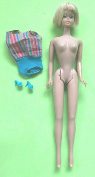 Vintage Barbie American Girl Light Blonde Swimsuit Aqua Open Toe Mules