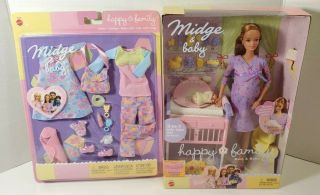 2002 Happy Family Pregnant Midge & Baby Barbie Doll & Accessories Fashions