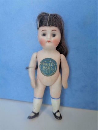 4 " Prize Baby Hertel Schwab Miniature Antique Bisque German Dollhouse Doll Label