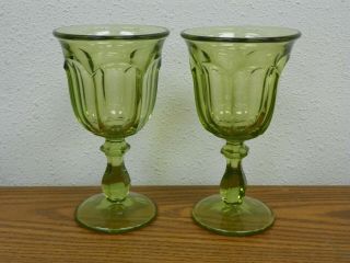 2 Vintage Imperial Glass Old Williamsburg Verde Green Stemware Water Goblets