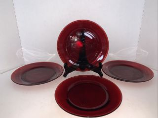 Vintage Set Of 4 Royal Ruby Red Anchor Hocking Salad Plates 8”