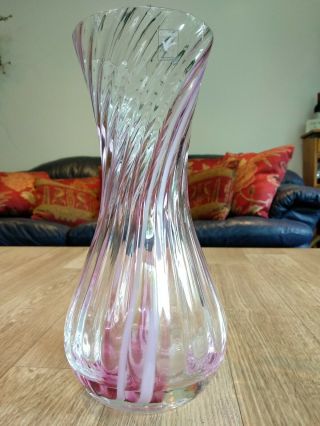 Caithness (with Label) Glass Flower Vase Pink Swirl Pattern - 25cm Tall