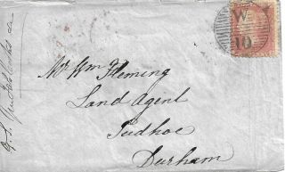 Gb 1857 1d Red Stars Cover With W10 Numeral To Durham