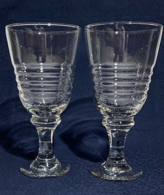 Set Of 2 - Libbey - Sirrus - Clear Glass Goblets - Horizontal Ribs - 7 3/8”