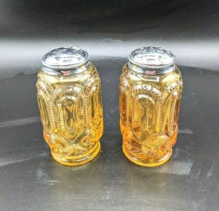 Vintage Le Smith Glass Amber Moon Stars Salt & Pepper Shakers 4 "