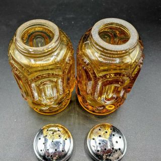Vintage LE Smith Glass Amber Moon Stars Salt & Pepper Shakers 4 