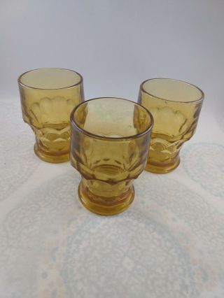 Set Of 3 Vintage Anchor Hocking Amber Glass Georgian Honeycomb 4.  25 " Chips