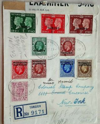 Morocco Agencies Tangier 1943 Censored Regist Cover,  10 Stamps Inc Centenary