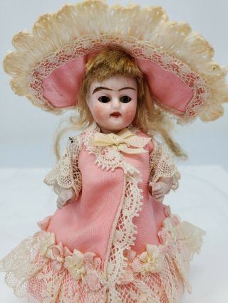 French Market Antique Doll All Bisque Mignonette Dollhouse Miniature 3 1/2 " Orig
