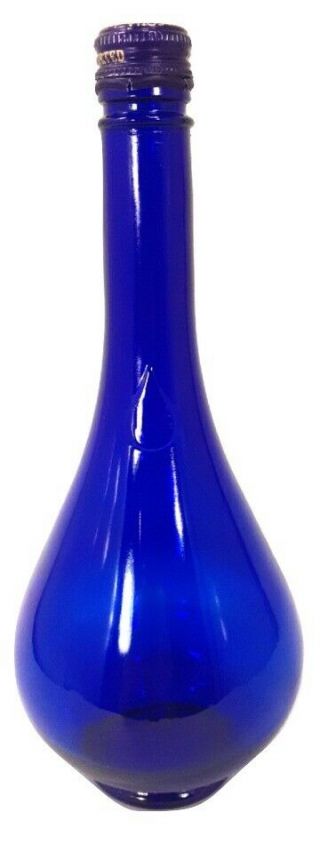 Acqua Della Madonna 10 1/2 " Cobalt Blue Italian Tear Drop Shaped Glass Bottle