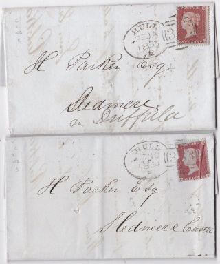 1854/5 2 X Hull Type C Spoon Postmarks R Wade Bills H Parker Sledmere Castle