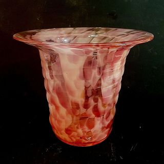 Hand Crafted Art Glass Vase With A Pink & White Pattern 7 " Tall