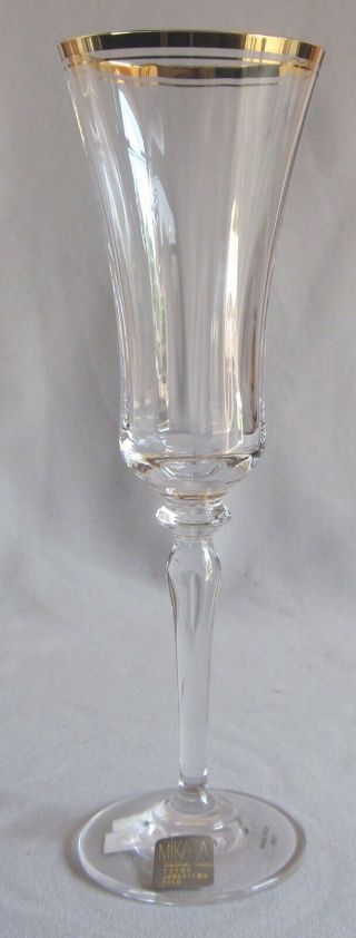 Fluted Champagne Goblet Glass Mikasa Crystal Jamestown Gold Patt W Stickers