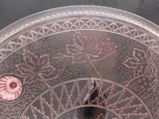 Vintage Maple Leaf Pink Depression Glass Cake Plate US Glass 12 