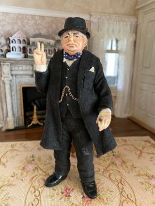 Vintage Miniature Dollhouse Doll 1:12 Sculpted Character Winston Churchill Ooak