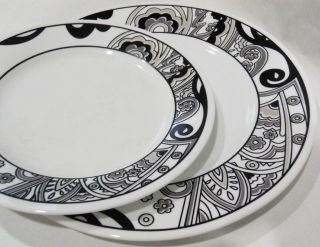 Corelle Vive Nouveau Choose: Dinner Or Lunch Plate Black Grey White Paisley