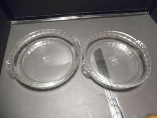 Set Of 2 Clear Pyrex Pie Pans 9 1/2 " Glass 229 Plates Euc