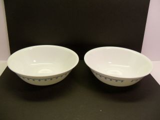 Set Of 2 Corelle " Blue Garland Snowflake " 8 1/2 Inch Serving Bowls