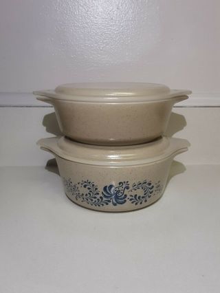 Vintage Pyrex Homestead 471 472 Casserole Dishes W/lids (cond)