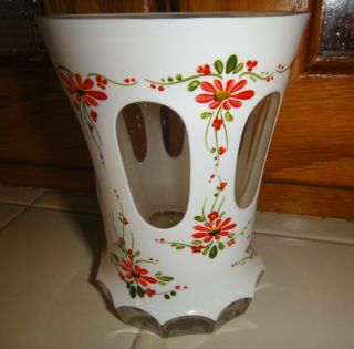 Vtg.  Bohemian Cased White Over Clear Glass Vase Floral Pattern