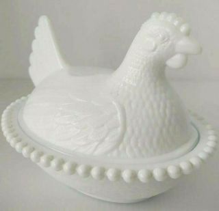 Vintage Milk Glass White Hen/chicken On Nest Covered Candy Dish