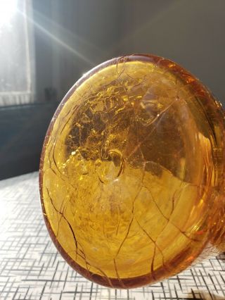 Vintage Blenko Crackle Glass Amber Wheat Vase Rainbow MCM Pilgrim Mid Century 2