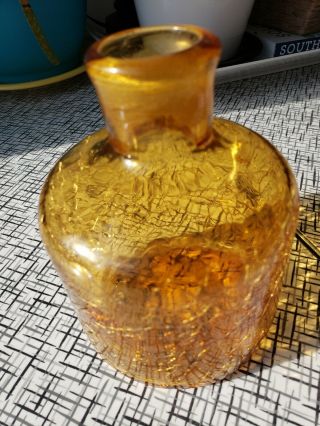 Vintage Blenko Crackle Glass Amber Wheat Vase Rainbow MCM Pilgrim Mid Century 3