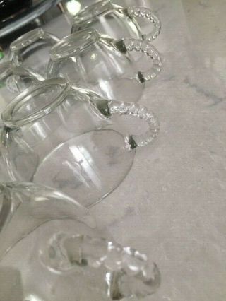 Set Of 8 Vintage Clear Glass Punch Cups With Beaded Textured Handles