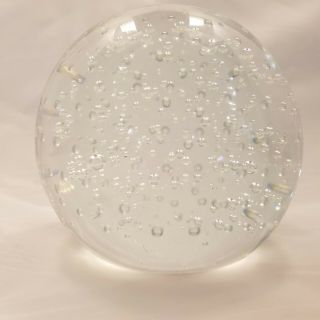 Vintage Round Clear Glass Papereight With Controlled Bubbles