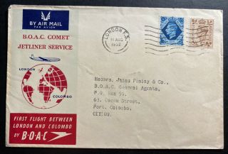 1952 London England First Flight Cover To Colombo Ceylon Boac Jetliner Service