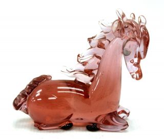 Unusual Pink Art Glass Hand Made Horse Ornament Decorative Collectable - C44