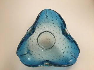 Vintage Blue Glass Bowl/ashtray Controlled Bubble Bullicante 5x4 Murano Style