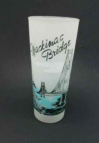 Vintage Mackinac Bridge Michigan Souvenir Drinking Glass Frosted Scenic Michigan