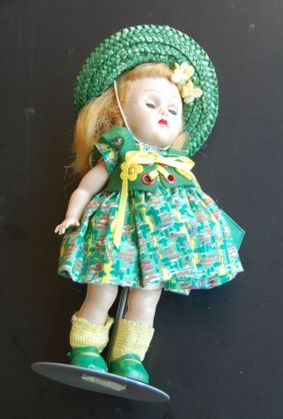 Vintage 1950s Ginger Ginny Vogue 8 " Doll In Green Dress With Big Sun Hat