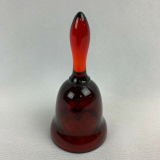 Vintage Fenton Ruby Red Artist Signed Hand - Painted Bell - White Holly Decoration 2