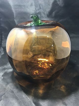 Vintage Blenko Art Glass Hand Blown Crystal Orange Pumpkin Figurine