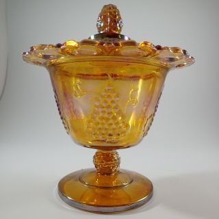 Vintage Indiana,  Amber Carnival Glass Compote With Lid
