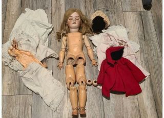 24 " Antique German Bisque Doll Simon Halbig Very Old Moving Eye Tons Of Clothes