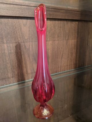Mid - Century Viking Glass Epic Swung Bud Vase Ruby 11 1/2 " Tall With Label