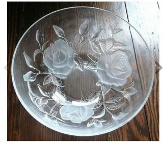 Mikasa Clear Glass Crystal Raised Frosted Roses Large Bowl