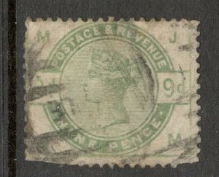 Queen Victoria - Sg 195 - 9d.  Green - Good - Letters J M - (£400.  00)