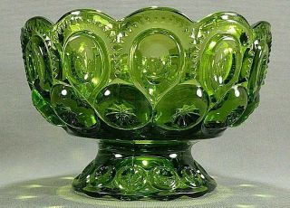 Candy Dish Bowl Footed Compote Moon And Star Le Smith Green Glass 6 3/8 "