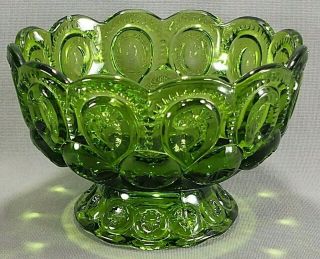 Candy Dish Bowl Footed Compote Moon and Star LE Smith Green Glass 6 3/8 