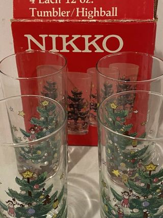 Nikko Vintage Christmas Tree Glassware 14oz Double Old Fashioned Set 4 Glasses