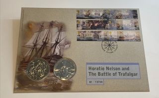 2005 Battle Of Trafalgar Nelson £5 Five Pound Coin X2 B/unc Coin Cover Pack (9)