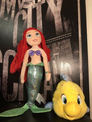 Disney Princess Ariel Flounder The Little Mermaid 20 " Doll Plush Disney Store
