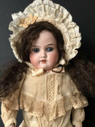Antique German 15” Armand Marseille Mabel Doll Bisque Head Leather Body