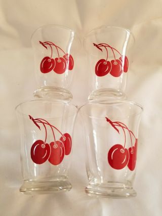 Vintage Cherry Juice Glasses Tumblers Set Of 4