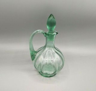 Vintage Fenton Green Glass Vinegar Oil Bottle Applied Handle Cruet