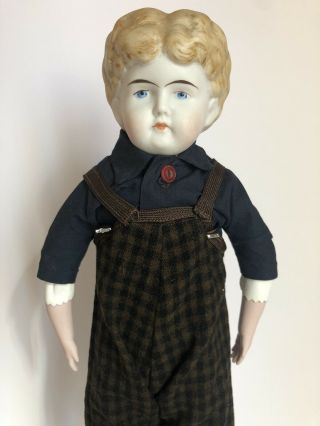 Antique German 17” Parian China Head Boy Doll Kid Body
